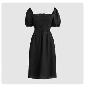 NWT J. Crew 100% Linen Puff-Sleeve Smocked Mini Dress - Black, Size XS